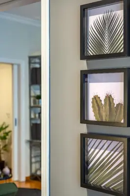 a wall with three framed pictures of cacti at Superb 1BD Apartment in the heart of Kolonaki by UPSTREET in Athens