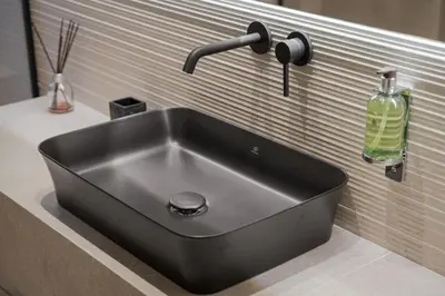 a black sink on a counter in a bathroom at Athenian Grand Riviera Villa in Athens