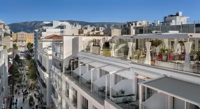 a view of a city street with buildings at Elia Ermou Athens Hotel in Athens