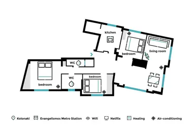 a floor plan of a house at Elegant Luminous 3BD apartment in Kolonaki by UPSTREET in Athens