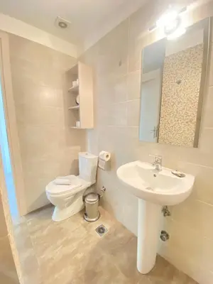 a bathroom with a white toilet and a sink at Tins Athens in Athens