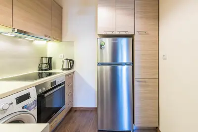 a kitchen with a stainless steel refrigerator and a dishwasher at Incredible Acropolis View Flat! in Athens