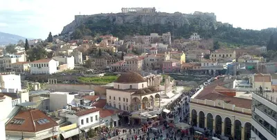 a city with a bunch of buildings and a mountain at Manolitos Apartments 5 in Athens