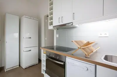 a kitchen with a white refrigerator and a counter at Ermou 44 - 3bdr Apartment in Athens