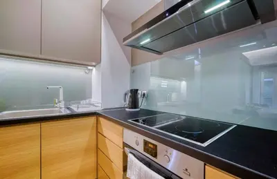 a kitchen with a stove and a sink at Zolie Apartment in Athens