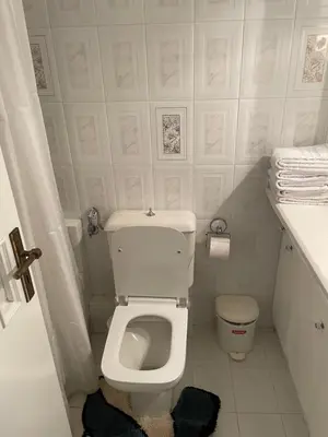 a white bathroom with a toilet and a sink at Blue Sky on the Sea Appartments in Athens