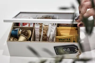 a drawer filled with different types of food at Luxurious Spacious Apt next to Hilton Hotel in Athens