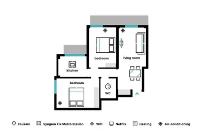 a floor plan of a small house with at Urban 2BD Apartment in Koukaki by UPSTREET in Athens