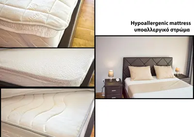 a collage of four different pictures of a bed at Charming Apartment near Athens Center and the Sea in Athens