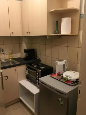 a small kitchen with a sink and a microwave at Angel Promachos by Acropolis in Athens