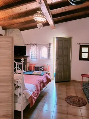 a bedroom with a large bed in a room at Garden's House in Spáta