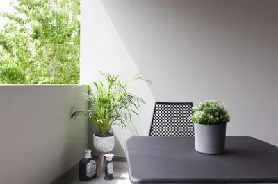 a table with two potted plants and a laptop at 12 Reasons Why Metaxourgeio in Athens