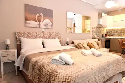 a bedroom with a bed with two white pillows at Cozy Apartment in the Heart of Athens 8-2 in Athens