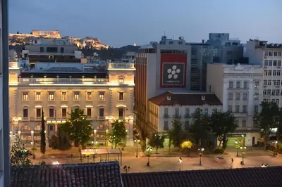 a view of a city at night at Cozy Apartment in the Heart of Athens 8-2 in Athens