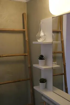a shelf in a room with two potted plants at The Victoria Square Apartments in Athens