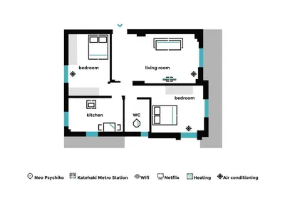 a floor plan of a house at Bright 2BD Apartment in Psychiko by UPSTREET in Athens