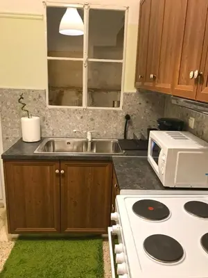 a kitchen with a sink and a microwave at Alexandra's path in Athens
