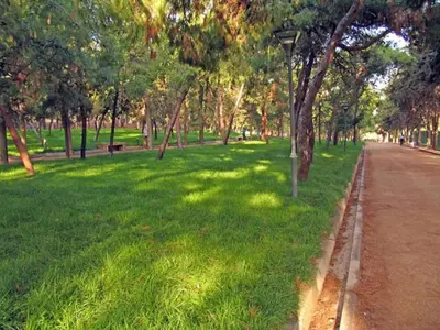 a park with a street light in the grass at Tiny Studio Suite in Athens