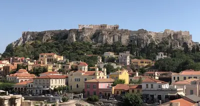 a town with a mountain in the background at Gaspar Apartment - 4th floor - Renovated 2019 in Athens
