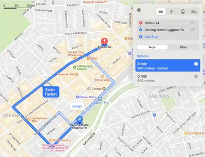 a map of a subway line with a google map at Pame Rentals - Charming Central Studio in Athens