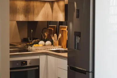 a kitchen with a sink and a counter at Sea view super romantic apartment in Athens
