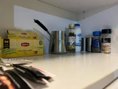 a kitchen counter with a bunch of items on it at Cyber Loft - Futuristic Athens VIPGreece in Athens