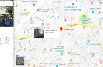 a map of the city of bermondsey with a marker at Metaxourgio spacious two bedroom apartment in Athens