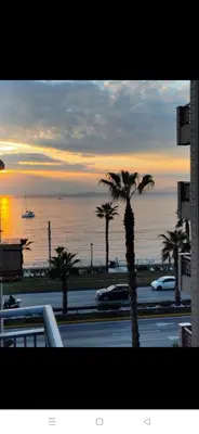 a view of the ocean with palm trees in a parking lot at Athens Riviera apt with seaview, 15' to Acropolis in Athens