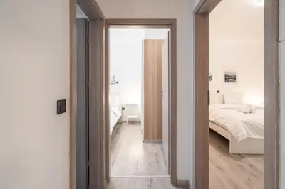 a bedroom with a bed and a large mirror at Urban Serenity Gem in Kallithea neighbourhood! in Athens