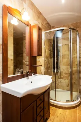 a bathroom with a sink and a shower at Eclectic 4-Bed, 4-Bath Apt in Central Athens - AK1 in Athens