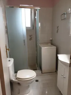 a bathroom with a toilet and a shower and a sink at Vaso's country house near the beach and airport in Porto Rafti