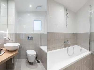 a bathroom with a tub and a toilet and a sink at Divine 1BR Apartment near the Acropolis museum in Athens