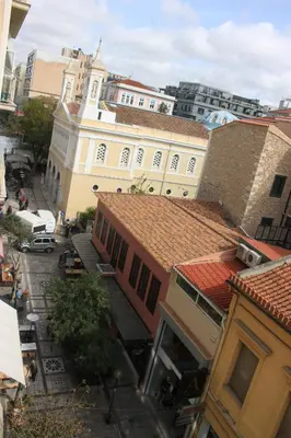 an overhead view of a city street with buildings at La mouette apartment,Plaka, Athens in Athens