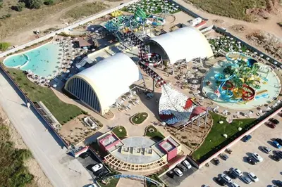 an aerial view of an amusement park with a water park at Vravrona Sea View Country House near Athens in Vravrona