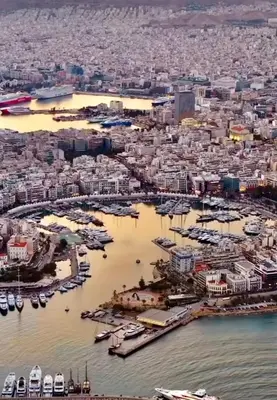 an aerial view of a harbor with boats in the water at GRAND BLUE SUITE DI GIORGIO 10min from Piraeus port in Piraeus