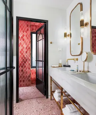 a bathroom with a sink and a mirror at Gatsby Athens in Athens