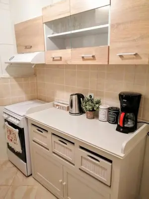 a kitchen with a sink and a counter top at Comfortable apartment in Acropolis in Athens