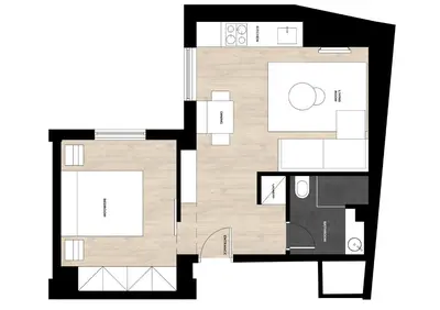 a floor plan of a small apartment at ATHENSIS Apartments in Central Athens in Athens