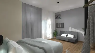 a white bedroom with a bed and a couch at Aethon Airport Project-FREE SHUTTLE by GK Properties in Markopoulo