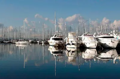 a group of boats docked in a harbor at Two Bedroom Apartment Near Alimos Marina ! in Athens