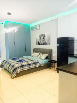 a bedroom with a bed and a kitchen in it at SOFOKLEOUS 57, STUDIO KATERINA IN KALLITHEA. in Athens