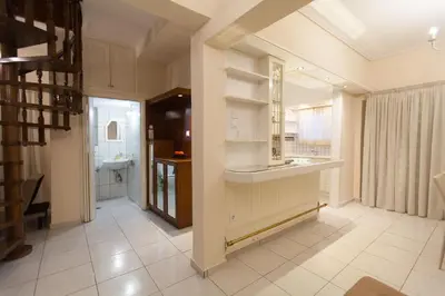 a large kitchen with a sink and a bathroom at Acropolis view and 360 degrees in Athens