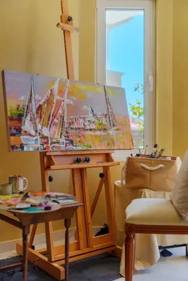 a painting of a painting of a sail boat at The Painters Luxurious villa in Anavissos