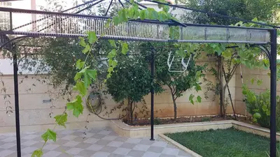 a pergola with plants growing on it in a garden at Renovated lovely apartment near airport & sea in Porto Rafti