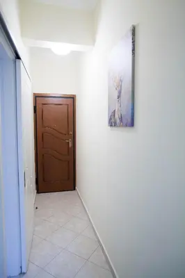 a hallway with a door and a painting on the wall at athens city themis 11 in Athens