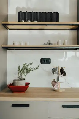 a shelf with a potted plant on top of a cabinet at Bango Loft Chalandri, with private parking in Athens