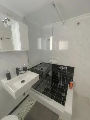 a white bathroom with a sink and a shower at Acropolis Exceptional View II in Athens
