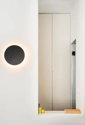 a bathroom with a mirror and a white cabinet at Athens' Best Location- Stunning & Spacious Studio in Athens
