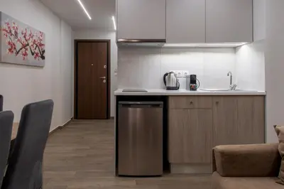 a kitchen with a sink and a counter top at Koios Apartments in Athens