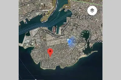 a map of melbourne with a red marker at CENTRAL TOWN HOUSE 60m2**** in Piraeus